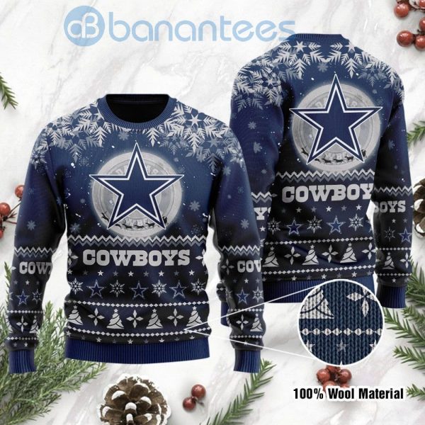 Dallas Cowboys Santa Claus In The Moon Ugly Christmas 3D Sweater Product Photo
