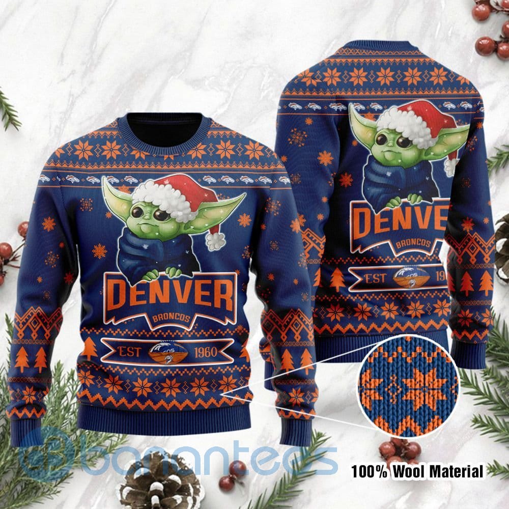 Denver Broncos Cute Baby Yoda Grogu Ugly Christmas 3D Sweater