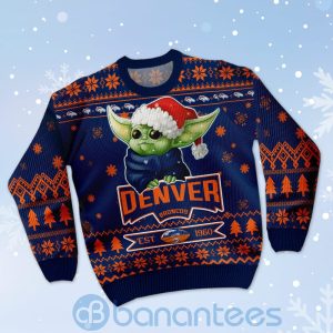 Denver Broncos Cute Baby Yoda Grogu Ugly Christmas 3D Sweater Product Photo