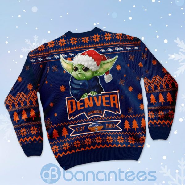 Denver Broncos Cute Baby Yoda Grogu Ugly Christmas 3D Sweater Product Photo