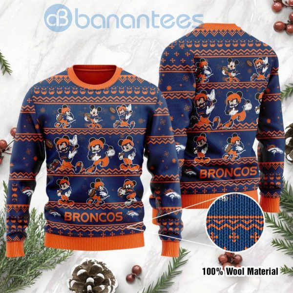 Denver Broncos Mickey Mouse Ugly Christmas 3D Sweater Product Photo