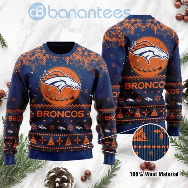 Denver Broncos Santa Claus In The Moon Ugly Christmas 3D Sweater Product Photo