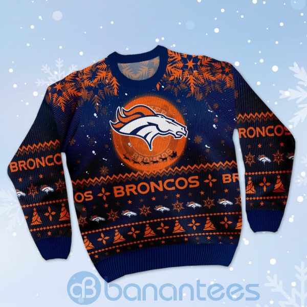 Denver Broncos Santa Claus In The Moon Ugly Christmas 3D Sweater Product Photo
