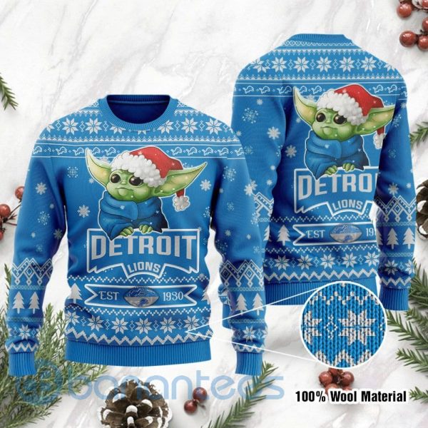 Detroit Lions Cute Baby Yoda Grogu Ugly Christmas 3D Sweater Product Photo