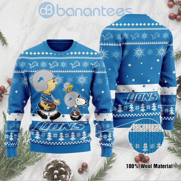 Detroit Lions Funny Charlie Brown Peanuts Snoopy Ugly Christmas 3D Sweater Product Photo