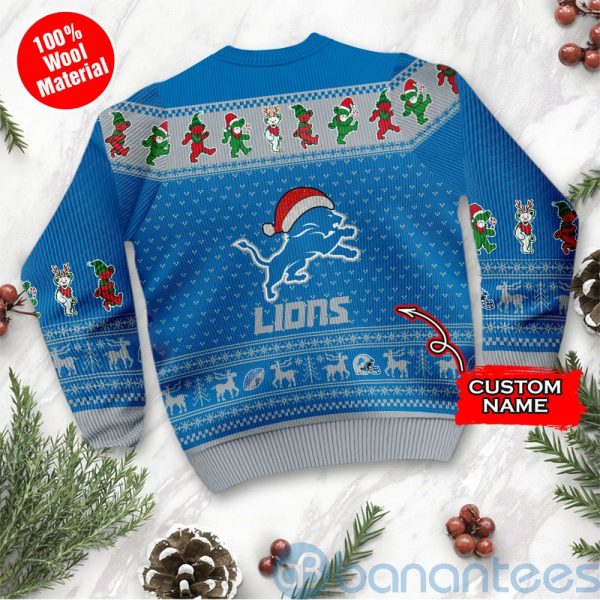 Detroit Lions Grateful Dead SKull And Bears Custom Name Uglu Christmas 3D Sweater Product Photo