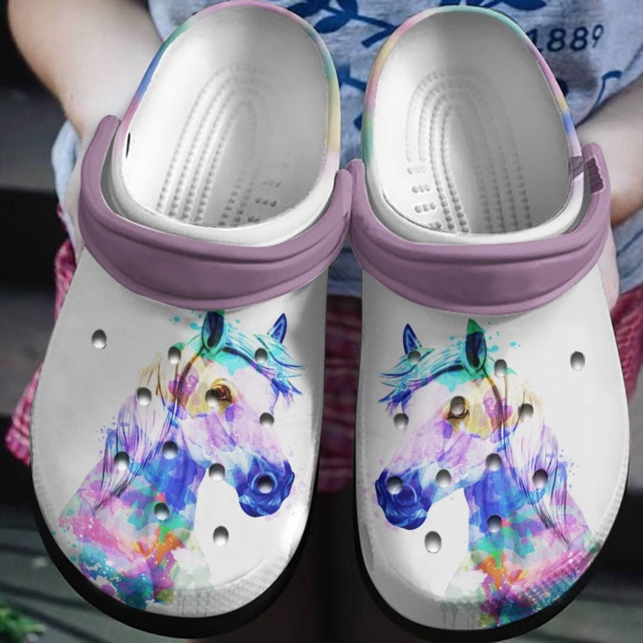 Diamond Horse Head Painting Watercolor Clog Shoes For Men And Women
