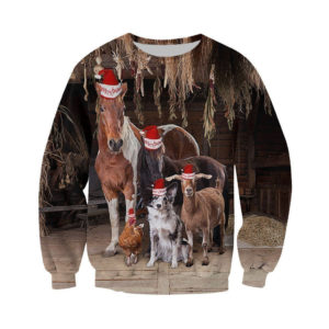 Dog Horse Cow Chicken Livestock Farm Happy Christmas All Over Printed 3D Shirt - 3D Sweatshirt - Black
