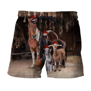 Dog Horse Cow Chicken Livestock Farm Happy Christmas All Over Printed 3D Shirt - Short Pant - Black
