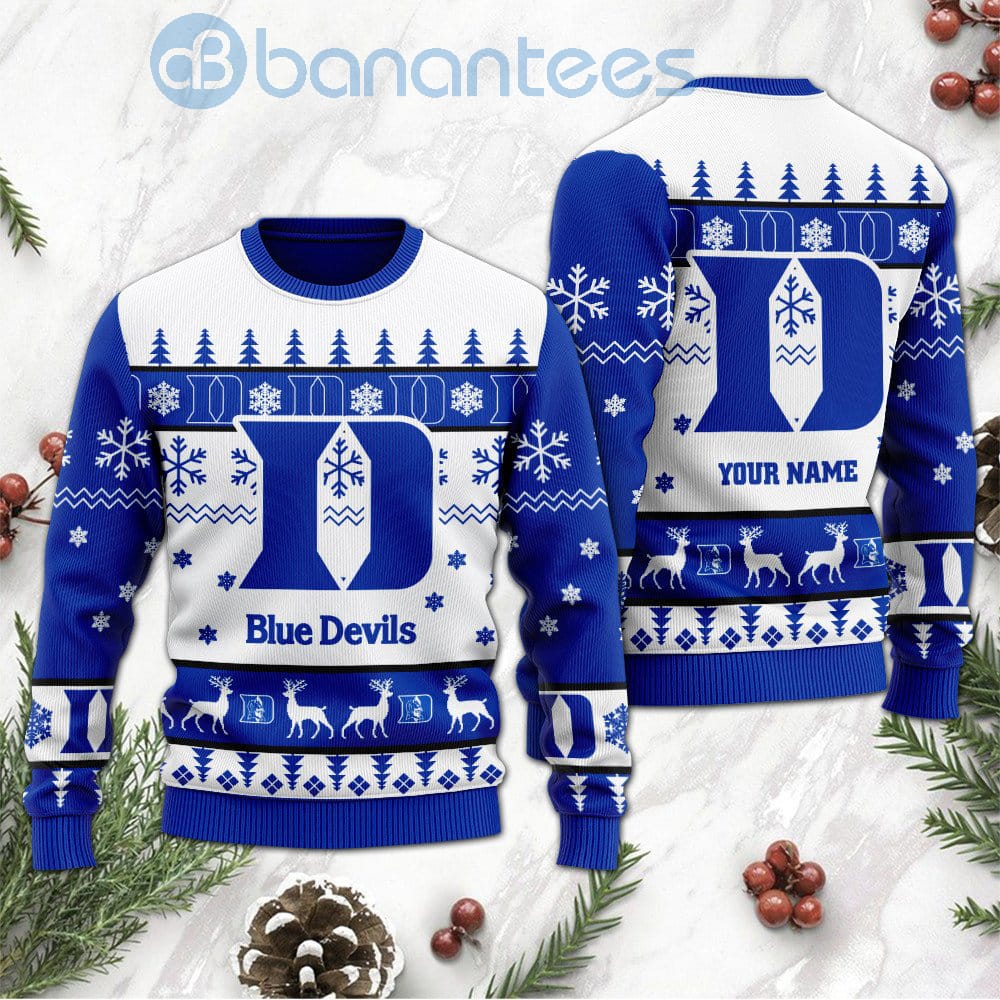 Duke Blue Devils Custom Name Personalized Ugly Christmas 3D Sweater