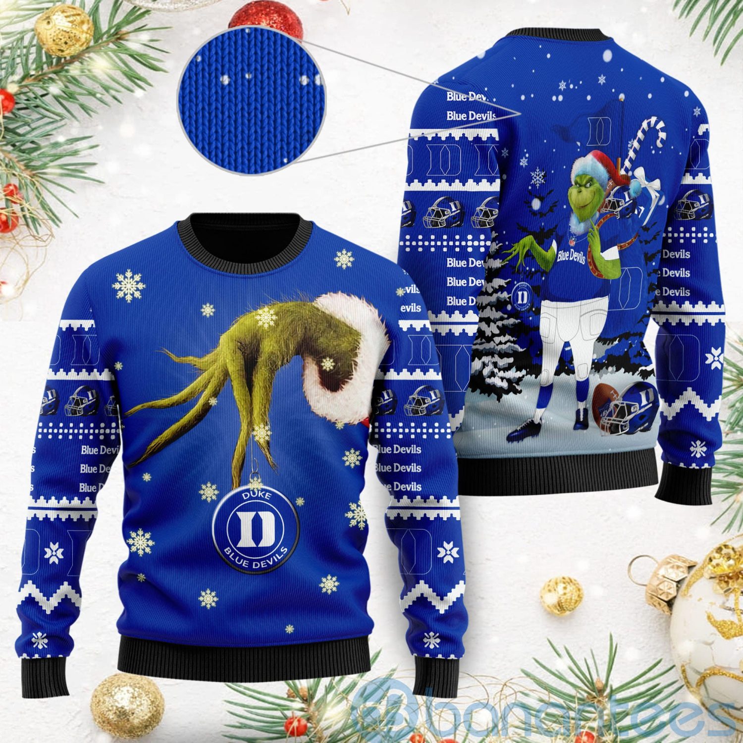 Duke Blue Devils Team Grinch Ugly Christmas 3D Sweater