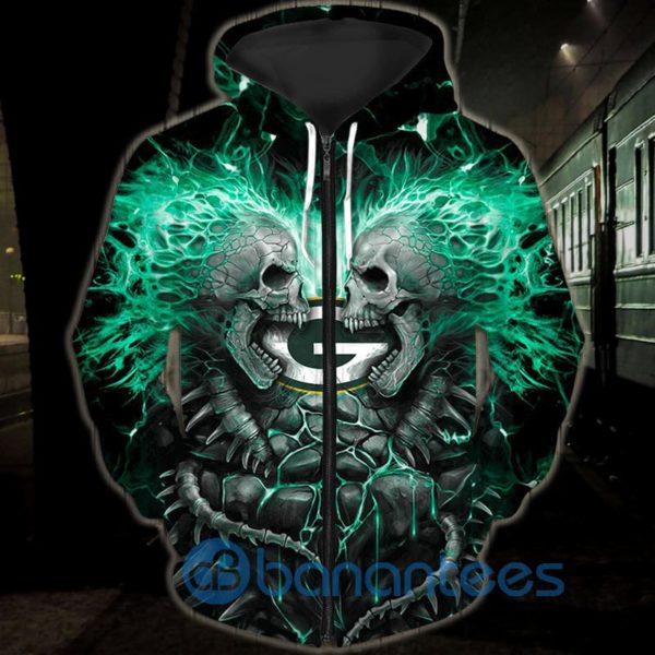 Electric Green Bay Packers Skull All Over Printed 3D Hoodie Zip Hoodie Product Photo