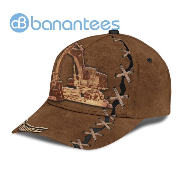 Excavator Heavy Equipment Leather Custom All Over Printed 3D Cap Product Photo