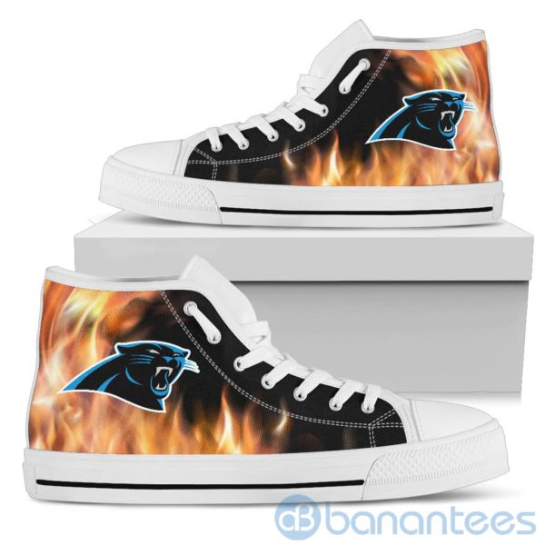 Fire And Logo Of Carolina Panthers High Top Shoes Product Photo