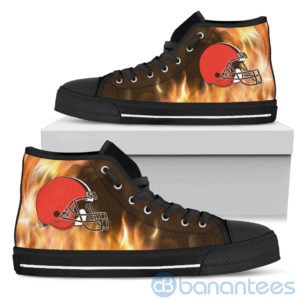 Fire And Logo Of Cleveland Browns High Top Shoes Product Photo