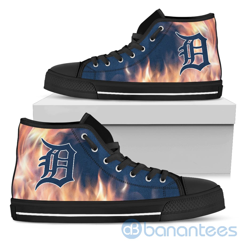 Fire And Logo Of Detroit Tigers High Top Shoes