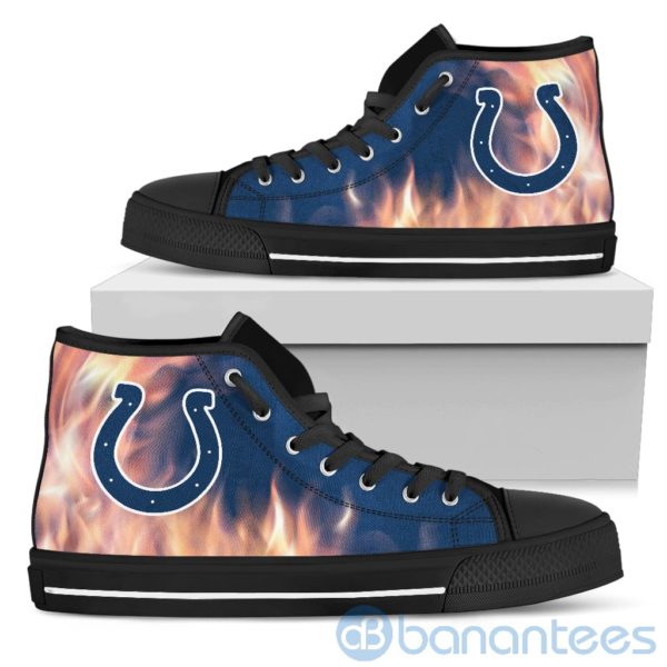 Fire And Logo Of Indianapolis Colts High Top Shoes Product Photo