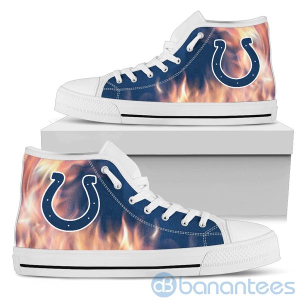 Fire And Logo Of Indianapolis Colts High Top Shoes Product Photo