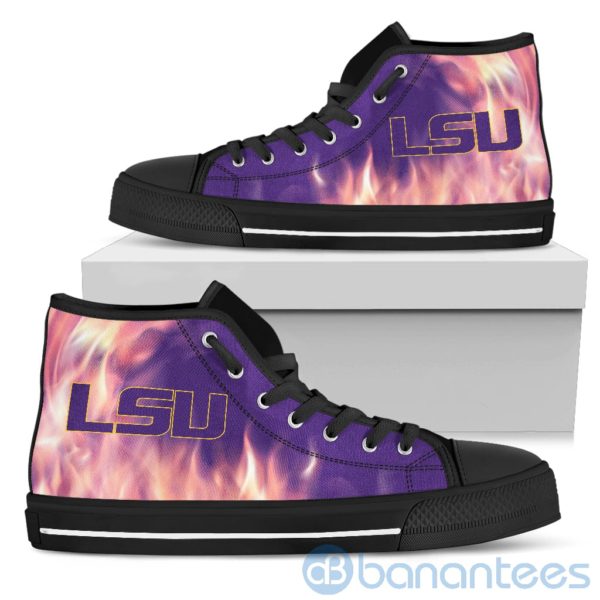 Fire And Logo Of LSU Tigers High Top Shoes Product Photo
