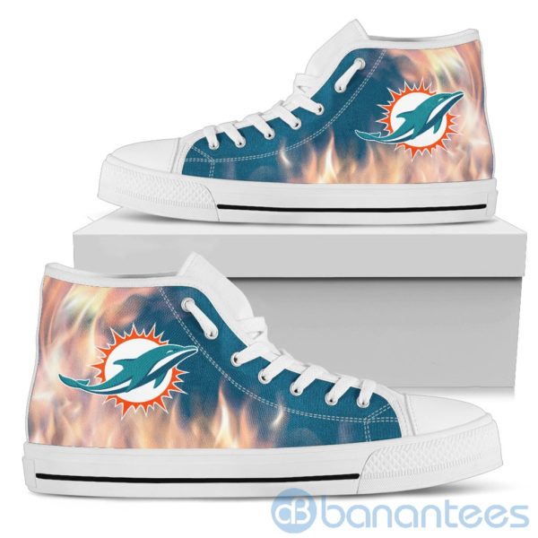 Fire And Logo Of Miami Dolphins High Top Shoes Product Photo