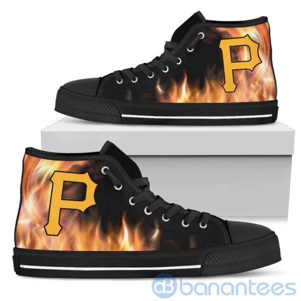 Fire And Logo Of Pittsburgh Pirates High Top Shoes Product Photo