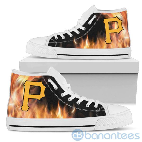 Fire And Logo Of Pittsburgh Pirates High Top Shoes Product Photo