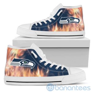 Fire And Logo Of Seattle Seahawks High Top Shoes Product Photo