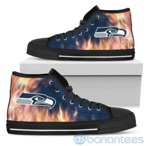 Fire And Logo Of Seattle Seahawks High Top Shoes Product Photo