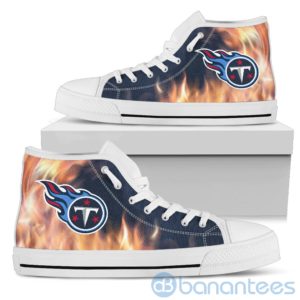 Fire And Logo Of Tennessee Titans High Top Shoes Product Photo