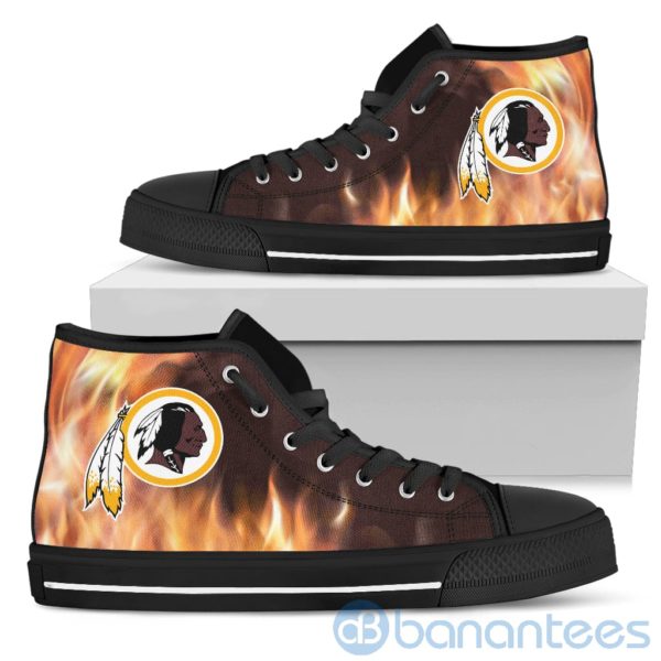 Fire And Logo Of Washington Redskins High Top Shoes Product Photo