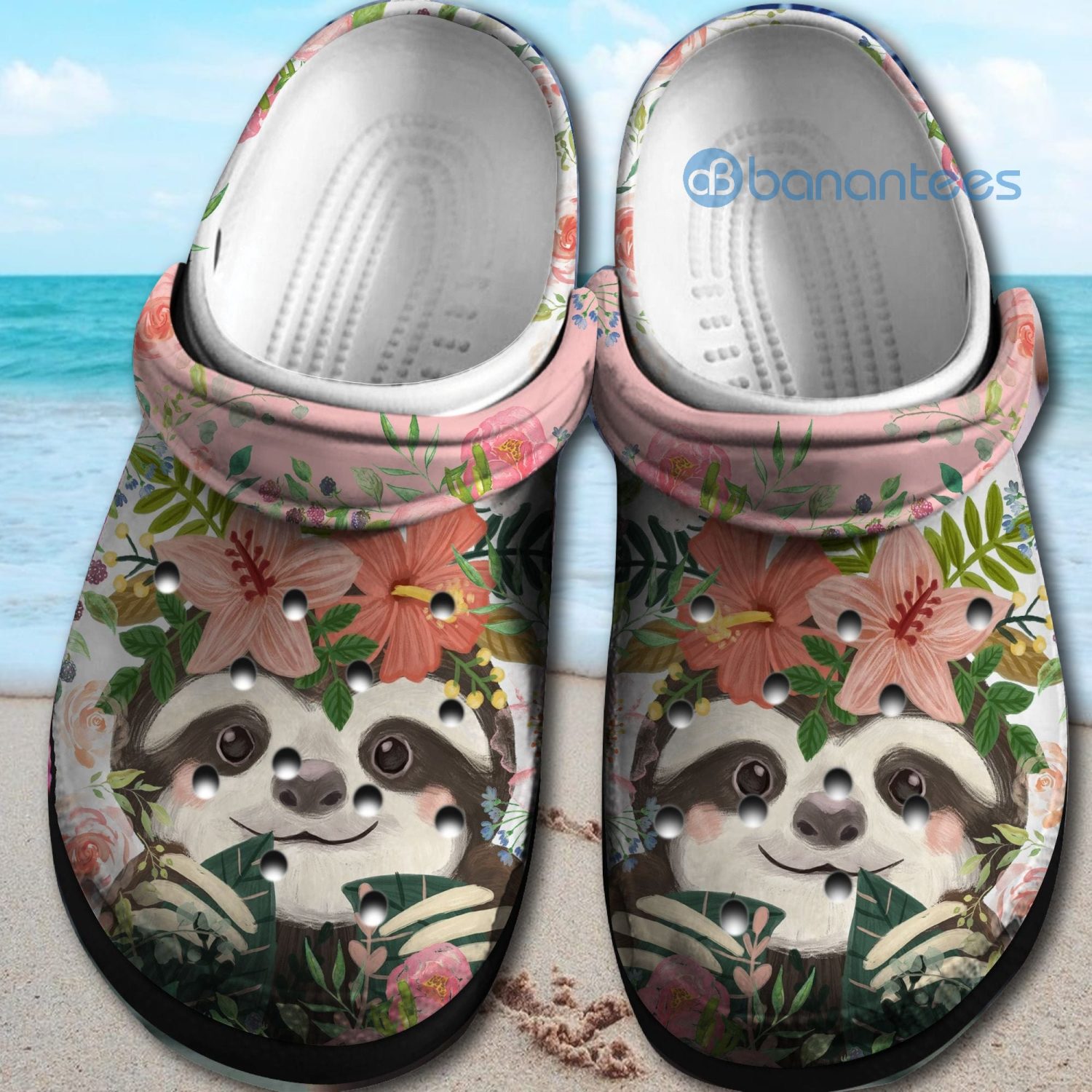 Floral Sloth Cute Animal In Flower Clog Shoes For Men And Women