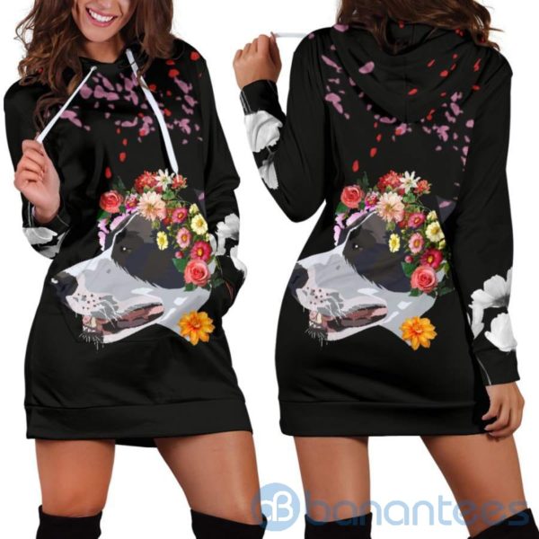 Flowery Pitbull Dog Lover Hoodie Dress For Women Product Photo