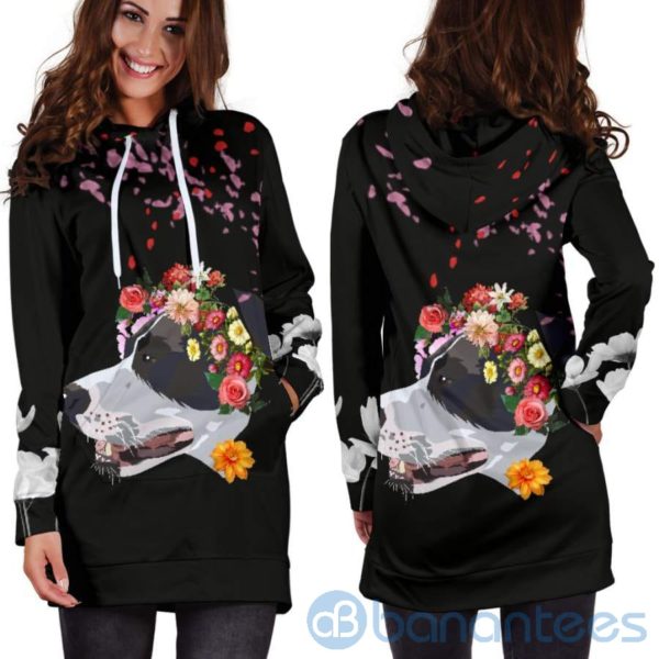 Flowery Pitbull Dog Lover Hoodie Dress For Women Product Photo