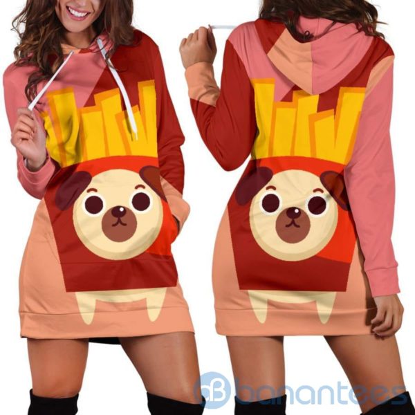 French Fries Pug Hoodie Dress For Women Product Photo