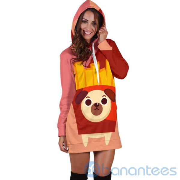 French Fries Pug Hoodie Dress For Women Product Photo