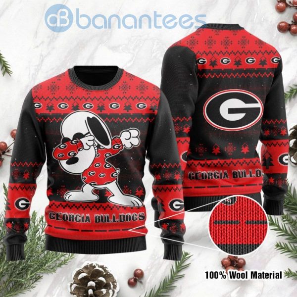 Georgia Bulldogs Snoopy Dabbing Ugly Christmas 3D Sweater Product Photo