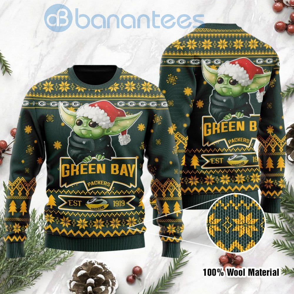 Green Bay Packers Cute Baby Yoda Grogu Ugly Christmas 3D Sweater