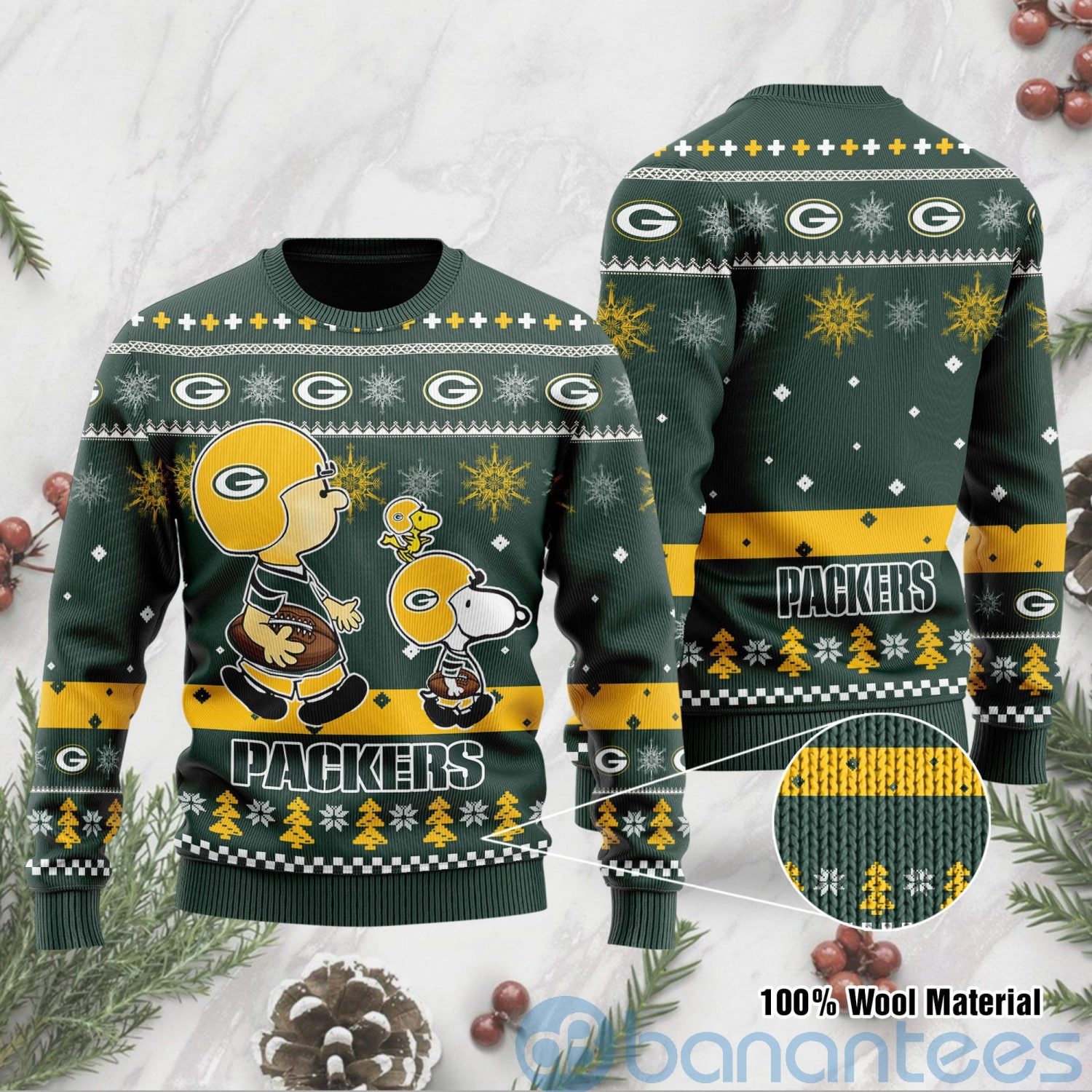Green Bay Packers Funny Charlie Brown Peanuts Snoopy Ugly Christmas 3D Sweater