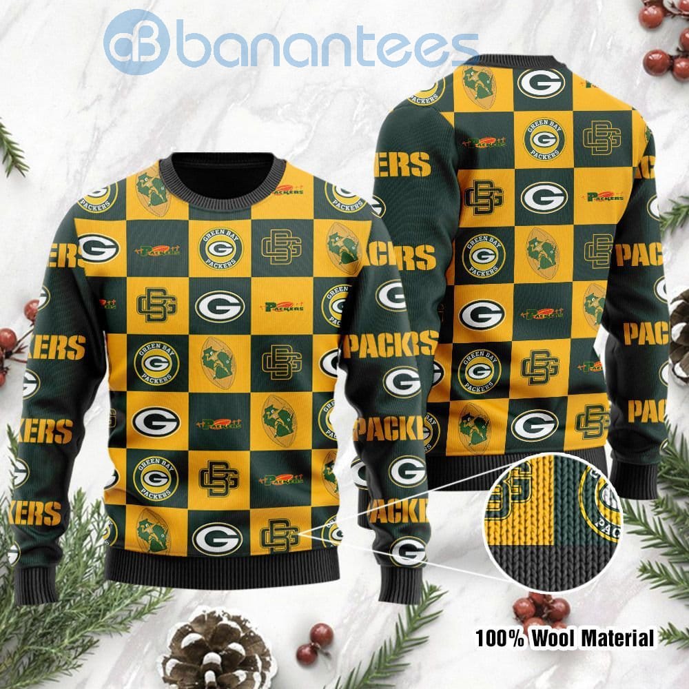 Green Bay Packers Logo Checkered Flannel Design Ugly Christmas 3D Sweater