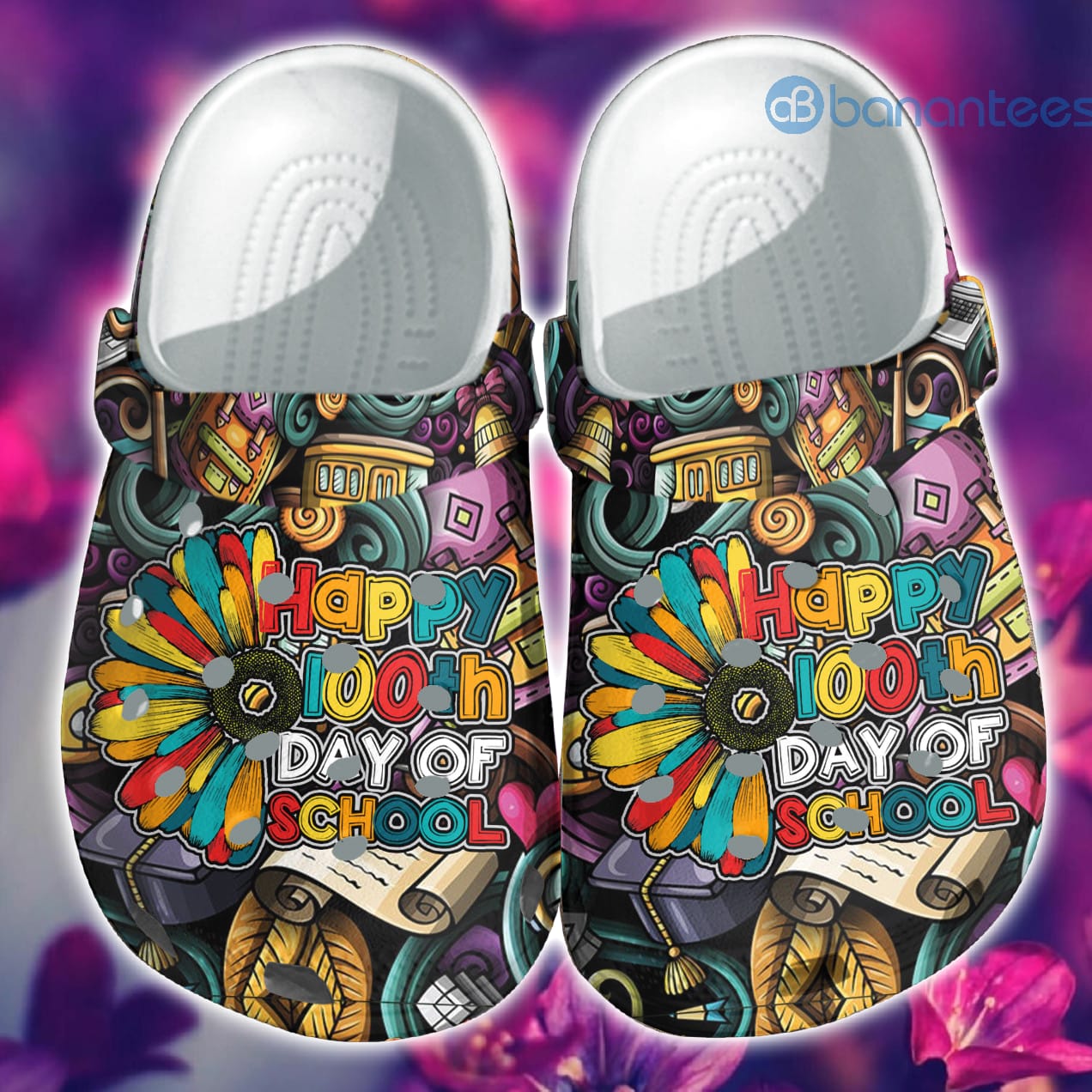 Happy 100Th Day Of School Flower Clog Shoes For Men And Women