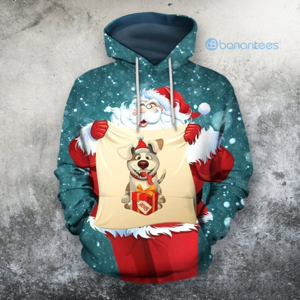 Happy Santa With Gift Ugly Christmas All Over Printed 3D Shirts - 3D Hoodie - Green