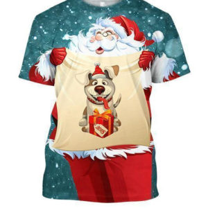 Happy Santa With Gift Ugly Christmas All Over Printed 3D Shirts - 3D T-Shirt - Green