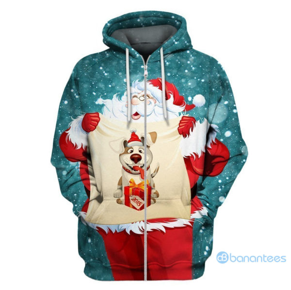 Happy Santa With Gift Ugly Christmas All Over Printed 3D Shirts - 3D Zip Hoodie - Green