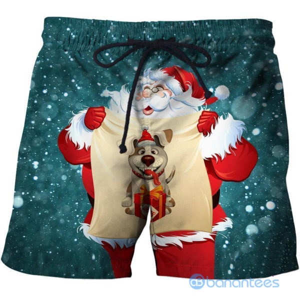 Happy Santa With Gift Ugly Christmas All Over Printed 3D Shirts - Short Pant - Green