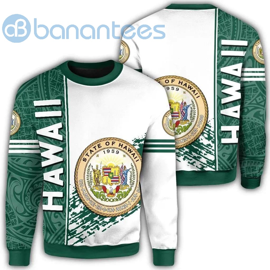 Hawaii Coat Of Arms Quarter Style White And Green All Over Printed 3D Sweatshirt