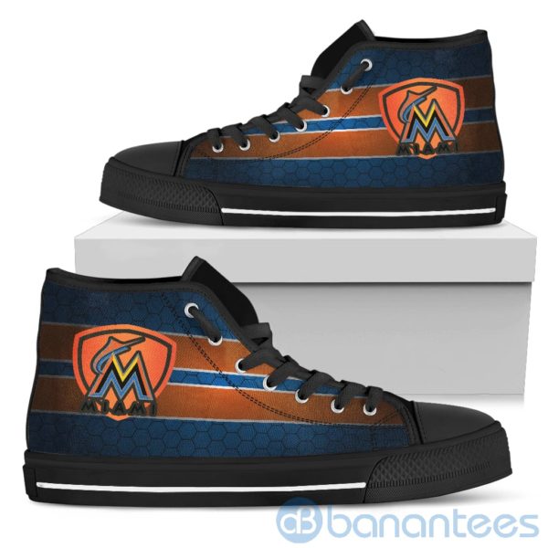 Horizontal Stripes Miami Marlins High Top Shoes Product Photo