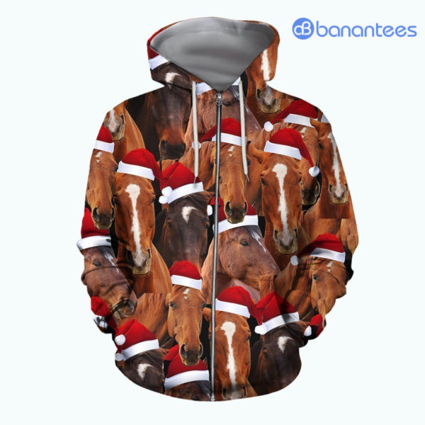 Horse Merry Christmas All Over Printed 3D Shirts - 3D Zip Hoodie - Black