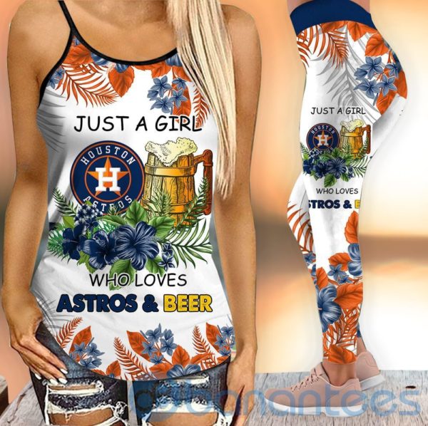 Houston Astros Girl Leggings And Criss Cross Tank Top For Women Product Photo