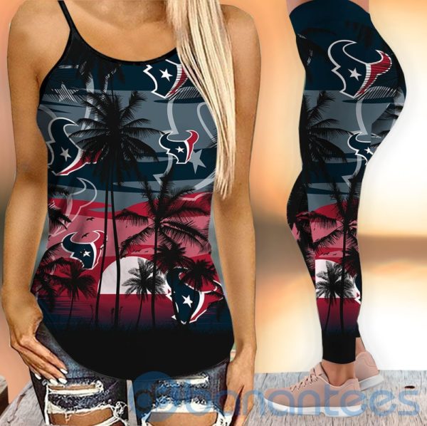 Houston Texans Sunset Leggings And Criss Cross Tank Top For Women Product Photo