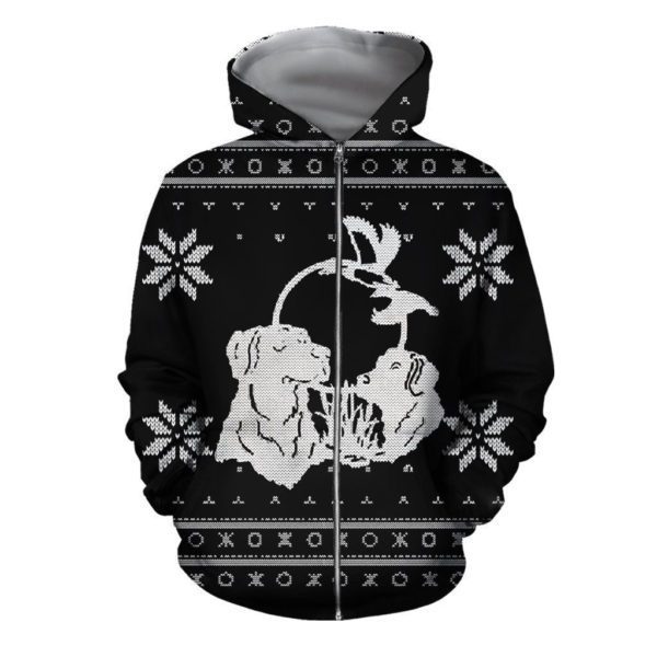 Hungting Hound Dog And Duck Merry Xmas All Over Printed 3D Shirt - 3D Zip Hoodie - Black